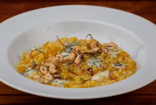 Arroz de abobora com queijo azul